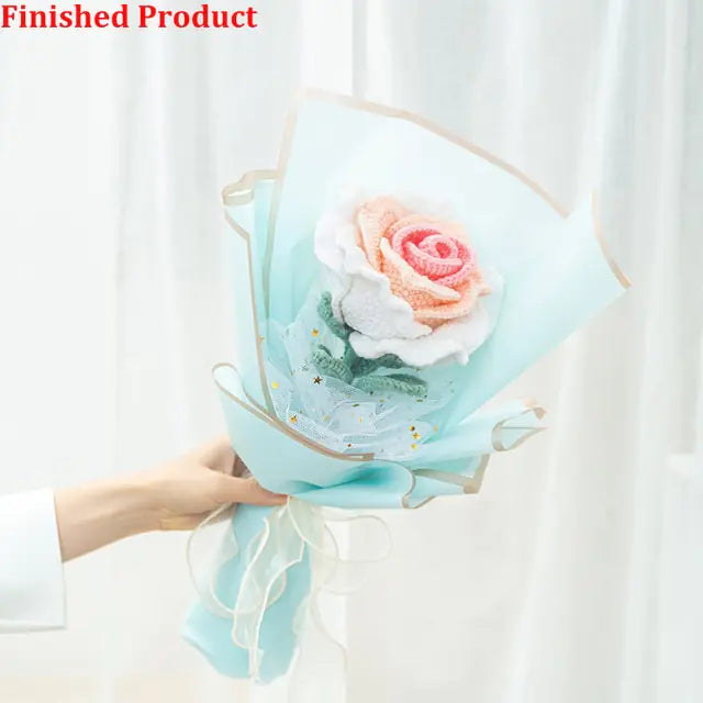 Lifelike artificial knitting flowers bouquet for gift and home decor