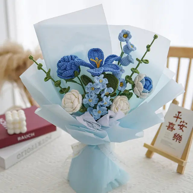 Lifelike artificial knitting flowers bouquet for gift and home decor