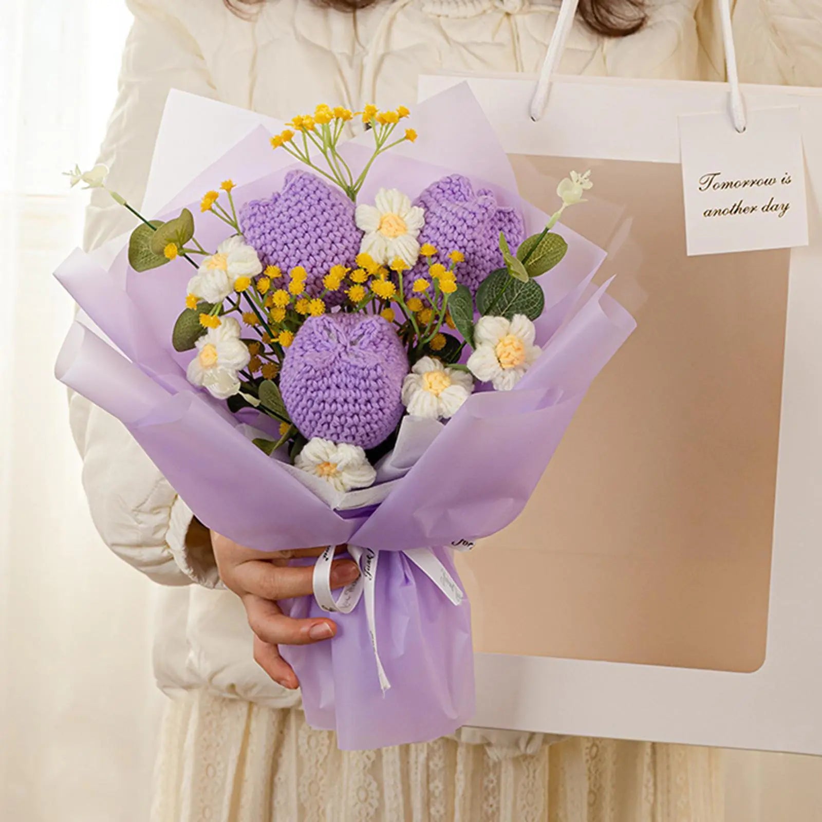 Delicate crocheted flowers bouquet for personalized gifts