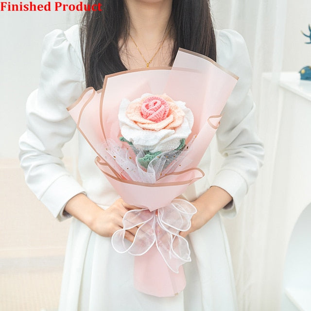 Lifelike artificial knitting flowers bouquet for gift and home decor