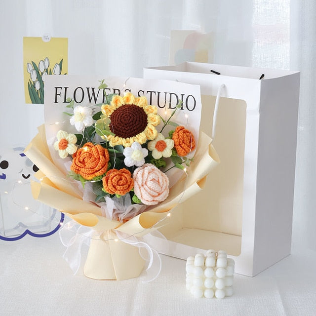 Lifelike artificial knitting flowers bouquet for gift and home decor