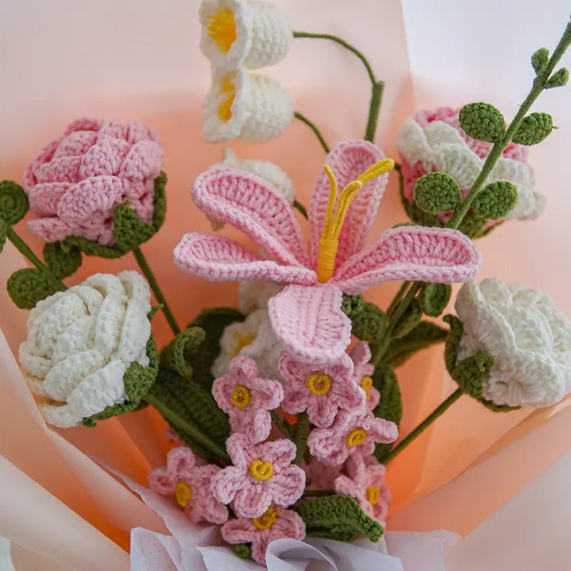 Lifelike artificial knitting flowers bouquet for gift and home decor