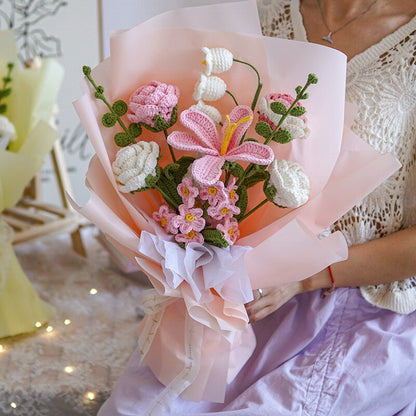 Lifelike artificial knitting flowers bouquet for gift and home decor