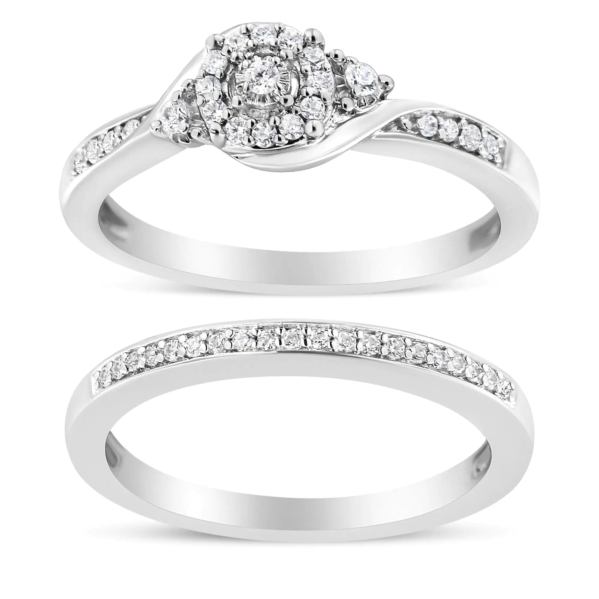 Elegant 925 sterling silver diamond engagement and wedding ring set