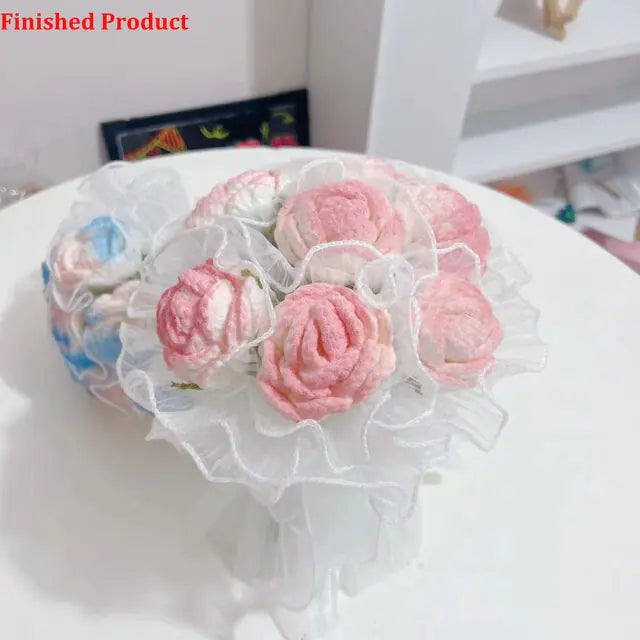 Lifelike artificial knitting flowers bouquet for gift and home decor