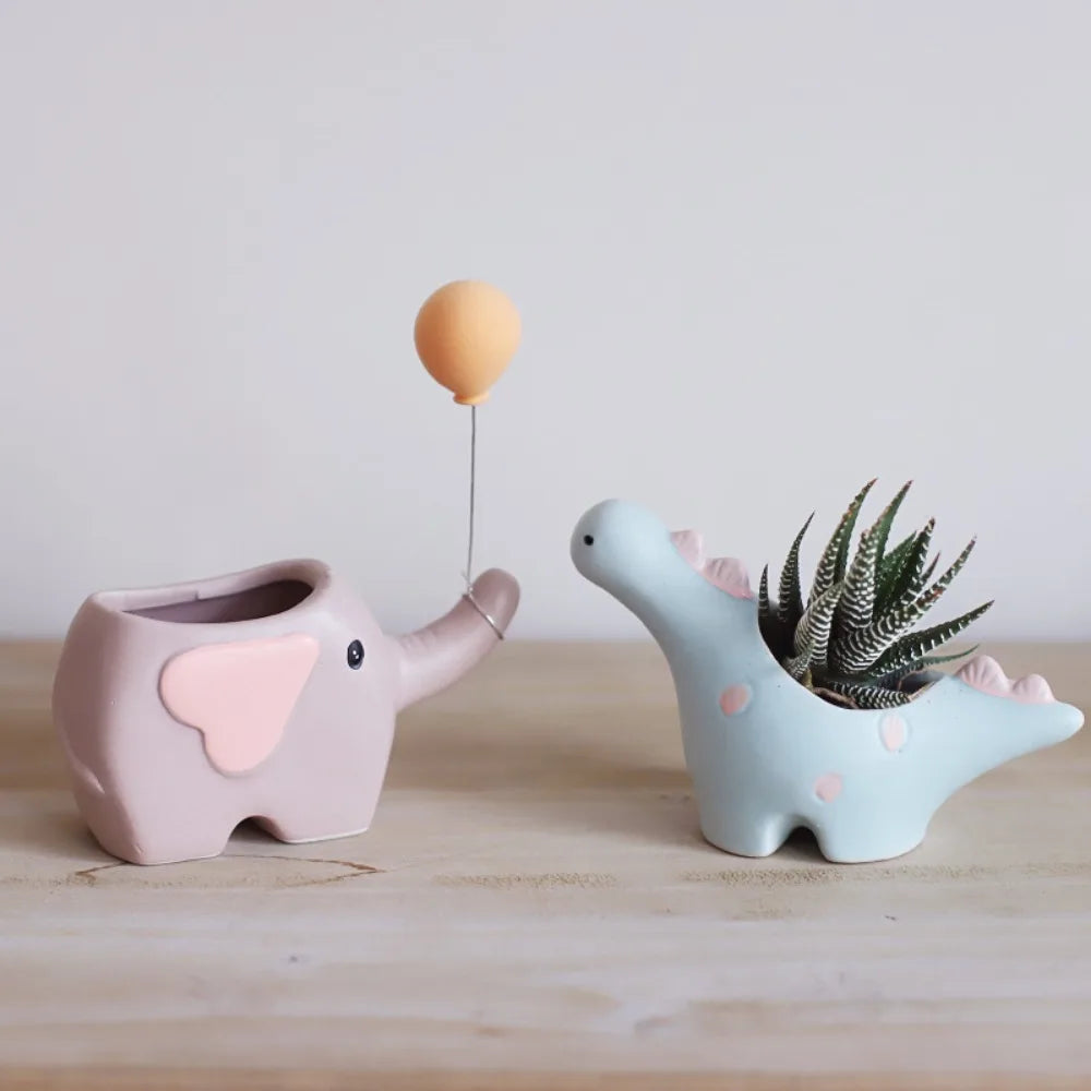 Decorative dinosaur flower pot for a playful home decor touch