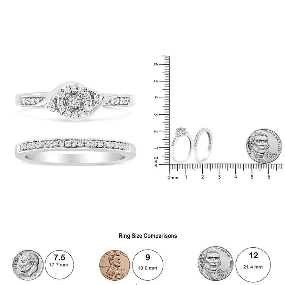 Elegant 925 sterling silver diamond engagement and wedding ring set