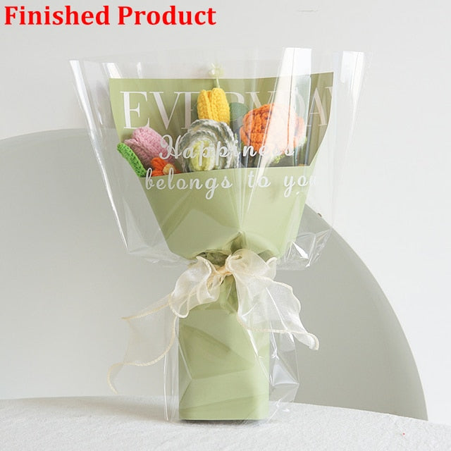 Lifelike artificial knitting flowers bouquet for gift and home decor