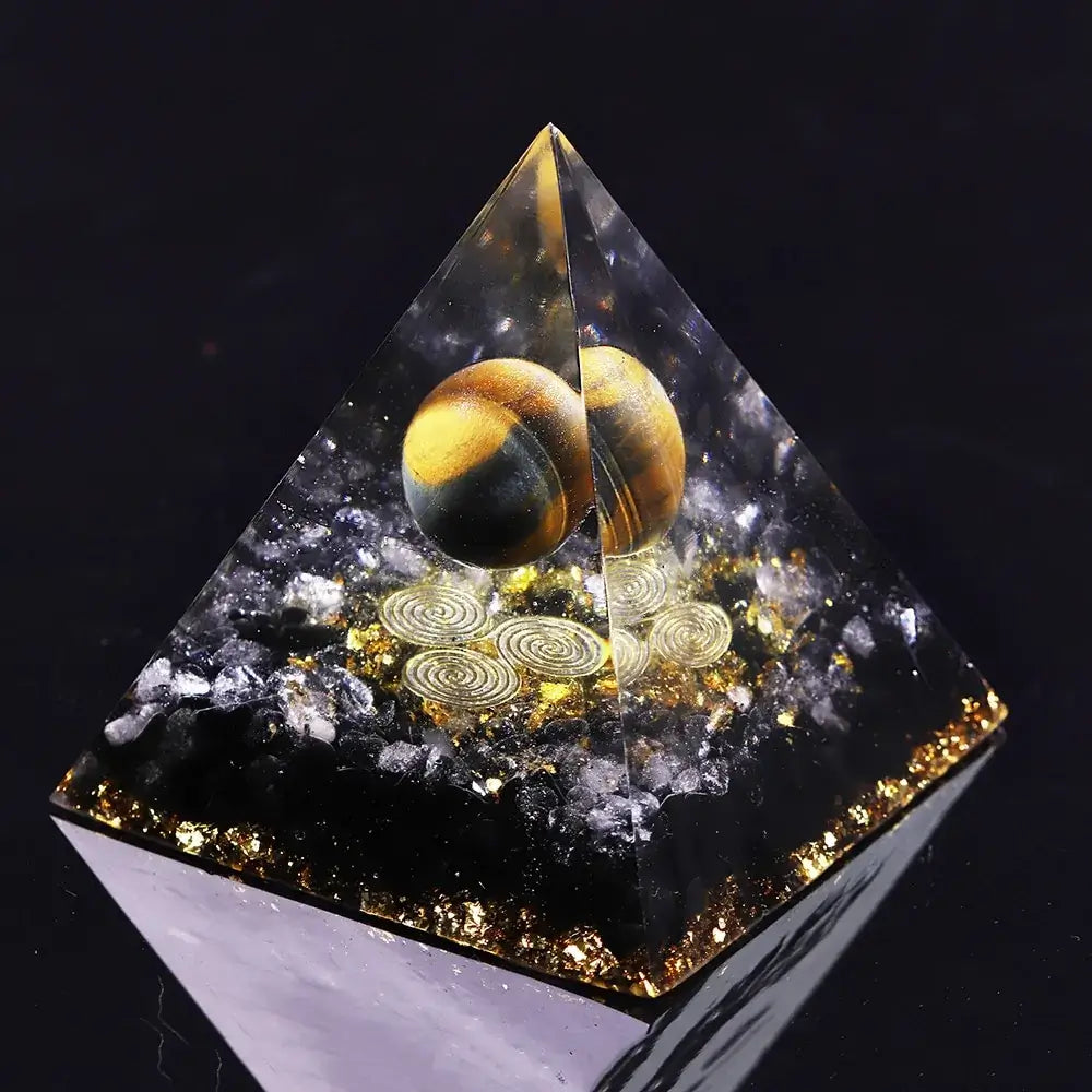 Beautiful orgonite pyramid for chakra healing and home decoration