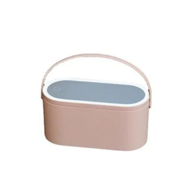 Cosmetics storage box with mirror for travel and organization