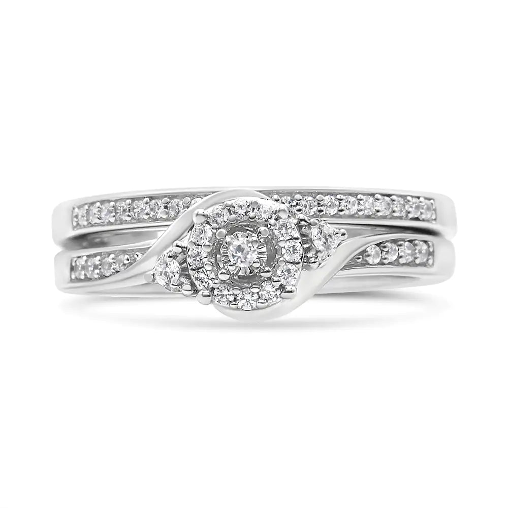 Elegant 925 sterling silver diamond engagement and wedding ring set