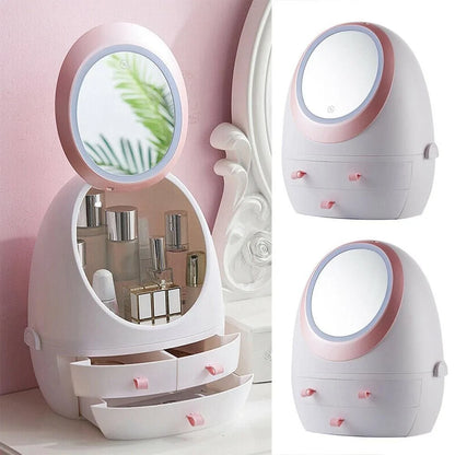 Cosmetic mirror with built-in storage for makeup