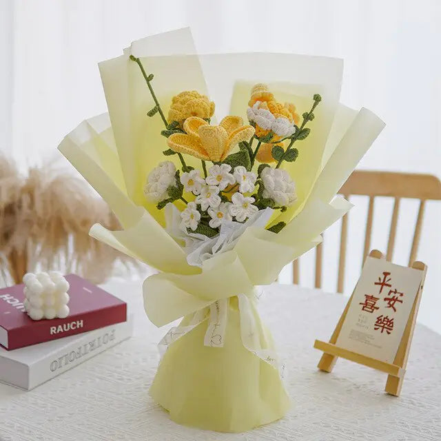 Lifelike artificial knitting flowers bouquet for gift and home decor