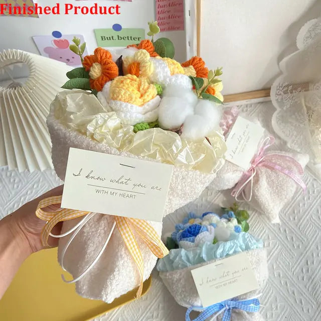 Lifelike artificial knitting flowers bouquet for gift and home decor