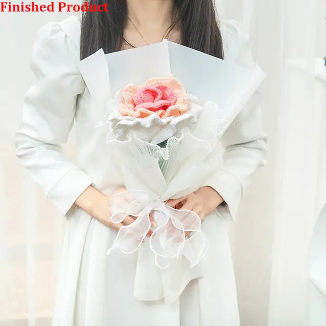 Lifelike artificial knitting flowers bouquet for gift and home decor