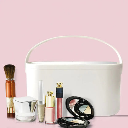 Cosmetics storage box with mirror for travel and organization