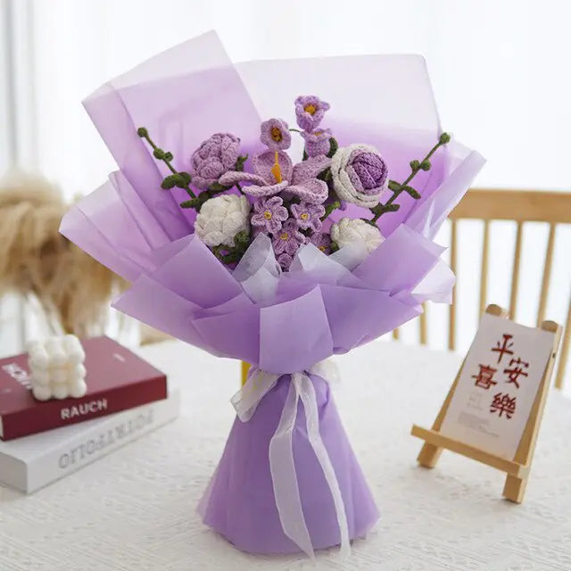 Lifelike artificial knitting flowers bouquet for gift and home decor