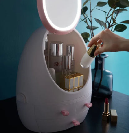 Cosmetic mirror with built-in storage for makeup