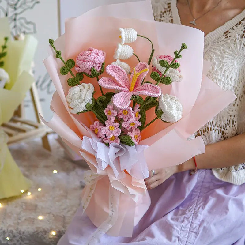 Lifelike artificial knitting flowers bouquet for gift and home decor