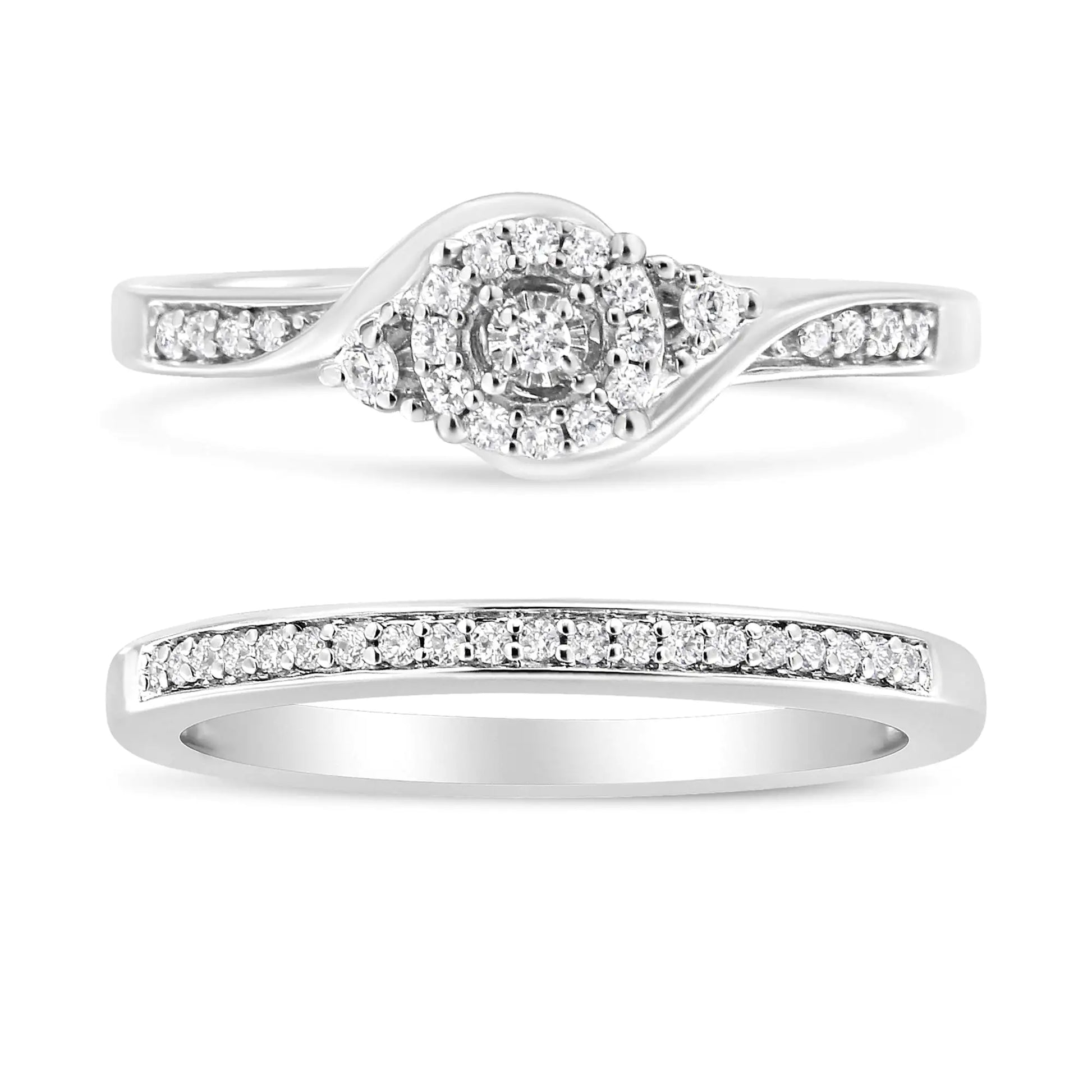 Elegant 925 sterling silver diamond engagement and wedding ring set