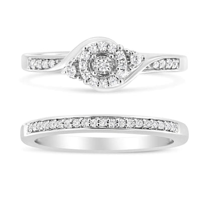 Elegant 925 sterling silver diamond engagement and wedding ring set