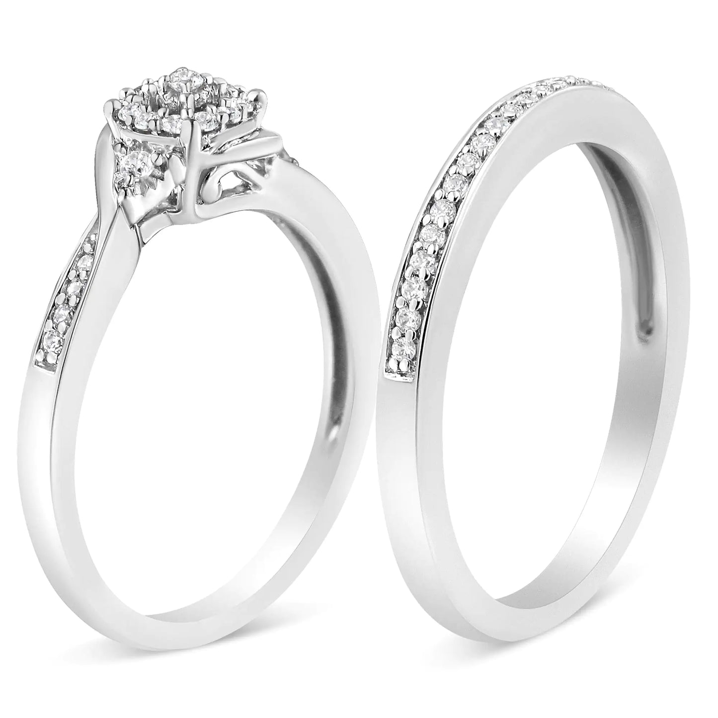 Elegant 925 sterling silver diamond engagement and wedding ring set