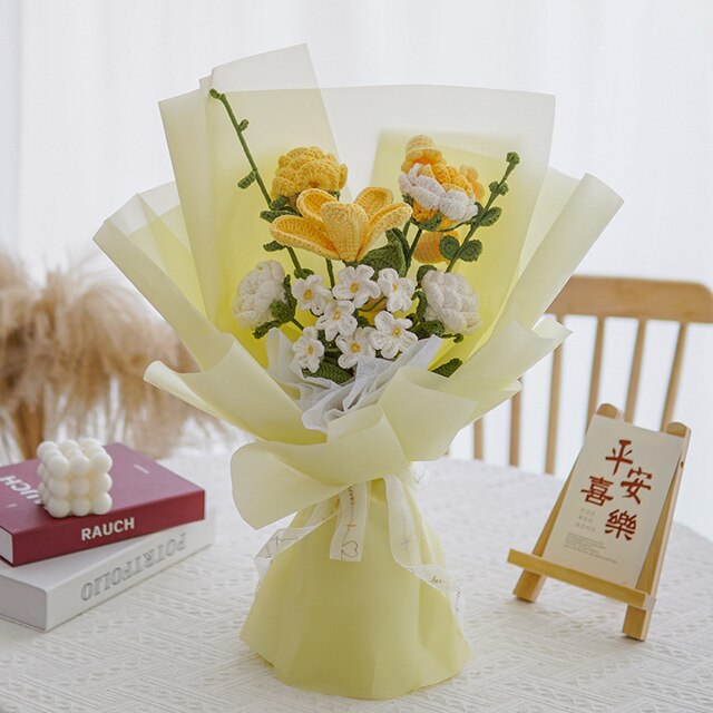 Lifelike artificial knitting flowers bouquet for gift and home decor