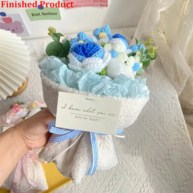 Lifelike artificial knitting flowers bouquet for gift and home decor