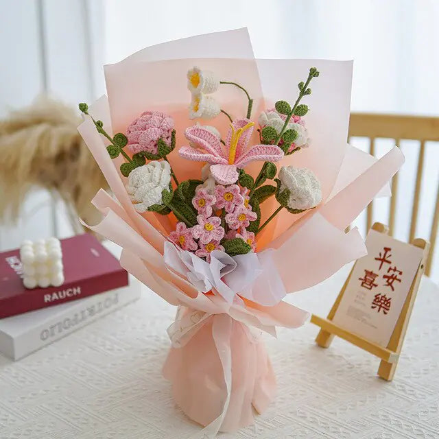 Lifelike artificial knitting flowers bouquet for gift and home decor