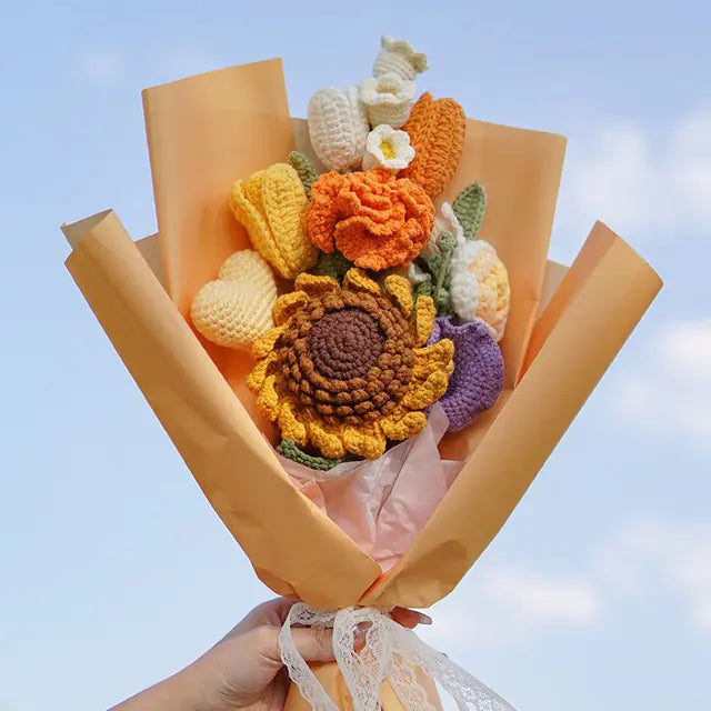 Lifelike artificial knitting flowers bouquet for gift and home decor